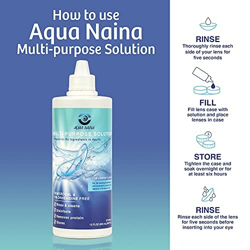 Aqua Naina multi-purpose solution usage instructions.