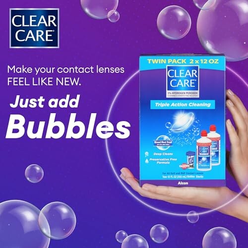 Ad for Clear Care contact lens cleaning solution with bubbles