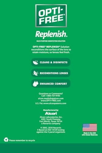 Opti-Free Replenish multipurpose disinfecting solution label