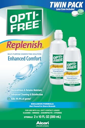 Opti-Free Replenish twin pack disinfecting solution bottles