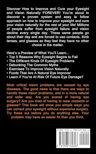 Back cover of a book about improving eyesight with natural methods.