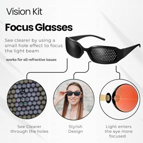 Focus glasses with pinhole design for clearer vision.